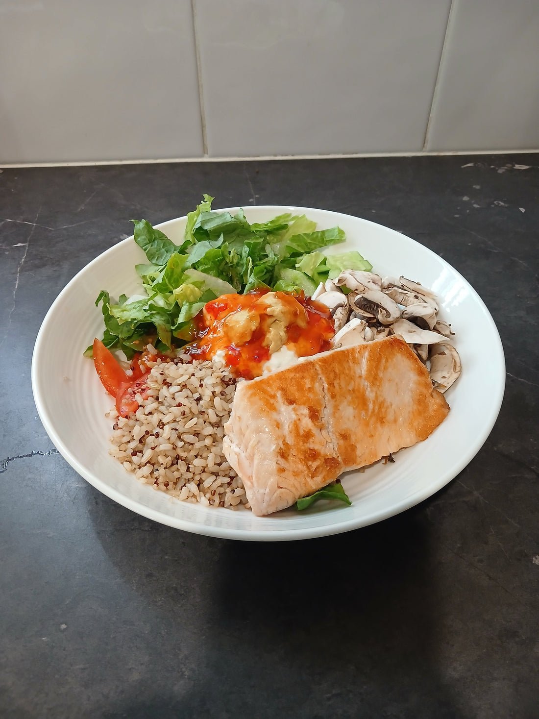 Salmon, Salad & Quinoa Rice - Left over ingredient edition